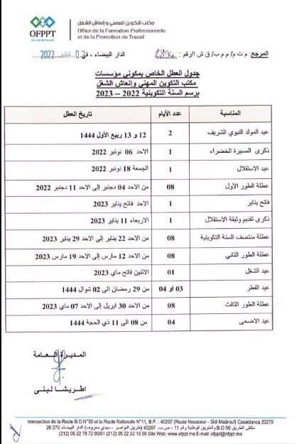 لائحة عطل التكوين المهني بالمغرب 2023